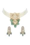 Shop_Tad Accessories_White Stones, Beads, Zari Kundan And Studded Choker Set _at_Aza_Fashions