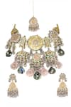 Shop_TAD Accessories_Multi Color Lace, Stones Kundan Embellished Necklace Set _at_Aza_Fashions