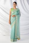 Buy_LATHA PUTTANNA_Mint Banarasi Soft Tissue Embroidery Silk Thread U Neck Quad Border Saree Set _Online_at_Aza_Fashions