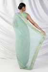 Shop_LATHA PUTTANNA_Mint Banarasi Soft Tissue Embroidery Silk Thread U Neck Quad Border Saree Set _at_Aza_Fashions