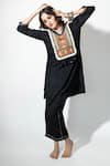 Anmol Kakad_Black Silk Mirrors, Embroidery V-neck Tassel Kurta And Pant Set _Online_at_Aza_Fashions