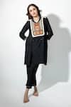 Buy_Anmol Kakad_Black Silk Mirrors, Embroidery V-neck Tassel Kurta And Pant Set _Online_at_Aza_Fashions