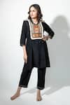 Buy_Anmol Kakad_Black Silk Mirrors, Embroidery V-neck Tassel Kurta And Pant Set _at_Aza_Fashions