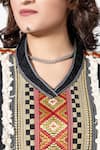 Anmol Kakad_Black Silk Mirrors, Embroidery V-neck Tassel Kurta And Pant Set _at_Aza_Fashions