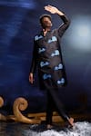 Shop_Eleven Brothers_Black Tafta Silk Embroidery Mirror Elephant Kurta Set _at_Aza_Fashions