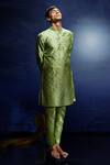Buy_Eleven Brothers_Green Silk, Taffeta Mirrors, Embroidery Geometric Work Kurta Set _at_Aza_Fashions
