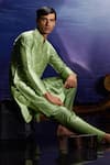 Shop_Eleven Brothers_Green Silk, Taffeta Mirrors, Embroidery Geometric Work Kurta Set _at_Aza_Fashions