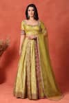 Soniya G_Yellow Foil Metal Scoop Work Kalidar Lehenga Set _Online_at_Aza_Fashions