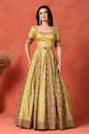 Shop_Soniya G_Yellow Foil Metal Scoop Work Kalidar Lehenga Set _Online_at_Aza_Fashions