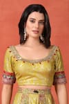 Soniya G_Yellow Foil Metal Scoop Work Kalidar Lehenga Set _at_Aza_Fashions