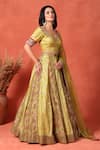 Buy_Soniya G_Yellow Foil Metal Scoop Work Kalidar Lehenga Set 