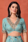 Soniya G_Blue Foil Metal V Neck Firoza Work Kalidar Lehenga Set _at_Aza_Fashions