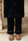 Trendy tokari_Blue Velvet Embroidered Dabka V Neck Navy Kurta Set _Online_at_Aza_Fashions