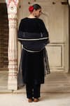 Shop_Trendy tokari_Blue Velvet Embroidered Dabka V Neck Navy Kurta Set _at_Aza_Fashions