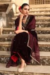 Trendy tokari_Purple Velvet Embroidered Dabka V Neck Kurta Set _Online_at_Aza_Fashions