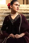 Buy_Trendy tokari_Purple Velvet Embroidered Dabka V Neck Kurta Set _Online_at_Aza_Fashions