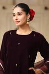 Trendy tokari_Purple Velvet Embroidered Dabka Round Kurta Set _Online_at_Aza_Fashions