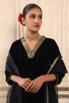 Buy_Trendy tokari_Blue Velvet Embroidered Sequin V Neck Navy Kurta Set _Online_at_Aza_Fashions