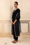 Shop_Trendy tokari_Blue Velvet Embroidered Sequin V Neck Navy Kurta Set _at_Aza_Fashions