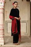Trendy tokari_Black Velvet Embroidered Resham Round Kurta Set _at_Aza_Fashions