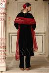 Shop_Trendy tokari_Black Velvet Embroidered Resham Round Kurta Set _at_Aza_Fashions
