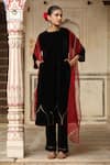 Buy_Trendy tokari_Black Velvet Embroidered Resham Round Kurta Set _at_Aza_Fashions