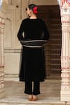 Shop_Trendy tokari_Black Velvet Woven Geometric Patchwork Keyhole Kurta Set _at_Aza_Fashions