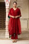 Buy_Trendy tokari_Red Velvet Sequins, Embroidery V-neck Kaftan Kurta Set _at_Aza_Fashions