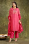 Buy_Trendy tokari_Pink Kurta Silk Chanderi Hand Embroidered Mirror Round Set _Online_at_Aza_Fashions