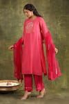 Shop_Trendy tokari_Pink Kurta Silk Chanderi Hand Embroidered Mirror Round Set _Online_at_Aza_Fashions