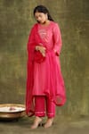 Trendy tokari_Pink Kurta Silk Chanderi Hand Embroidered Mirror Round Set _at_Aza_Fashions