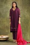 Shop_Trendy tokari_Purple Anarkali Jacquard Georgette Hand Embroidered Abstract V Pearl Set _Online_at_Aza_Fashions