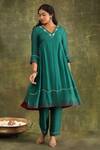 Shop_Trendy tokari_Green Kurta Silk Chanderi Hand Embroidered Bead V Neck A-line Set _Online_at_Aza_Fashions