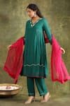Trendy tokari_Green Kurta Silk Chanderi Hand Embroidered Bead V Neck A-line Set _at_Aza_Fashions