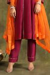 Trendy tokari_Burgundy Kurta Silk Chanderi Hand Embroidered Mirror Key Hole Anarkali Set _Online_at_Aza_Fashions