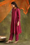 Buy_Trendy tokari_Burgundy Kurta Silk Chanderi Hand Embroidered Mirror Key Hole Anarkali Set _Online_at_Aza_Fashions