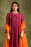 Shop_Trendy tokari_Burgundy Kurta Silk Chanderi Hand Embroidered Mirror Key Hole Anarkali Set _Online_at_Aza_Fashions
