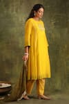 Trendy tokari_Yellow Kurta Silk Chanderi Hand Embroidered Mirror Round Mustard Set _at_Aza_Fashions