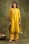 Buy_Trendy tokari_Yellow Kurta Silk Chanderi Hand Embroidered Mirror Round Mustard Set _at_Aza_Fashions