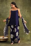 Buy_Trendy tokari_Blue Silk, Organza, Chanderi Embroidery, Sequins Scoop Abstract Hand Kurta Set _at_Aza_Fashions