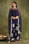 Trendy tokari_Blue Silk, Organza, Chanderi Embroidery, Sequins Scoop Abstract Hand Kurta Set _at_Aza_Fashions
