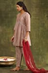 Shop_Trendy tokari_Pink Silk Chanderi Kiran Lace V Neck A-line Short Kurta Set _at_Aza_Fashions