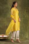 Trendy tokari_Ivory Dupatta Organza Kiran Lace V Neck Stripe Pattern A-line Kurta Set _Online_at_Aza_Fashions