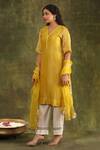 Buy_Trendy tokari_Ivory Dupatta Organza Kiran Lace V Neck Stripe Pattern A-line Kurta Set _Online_at_Aza_Fashions