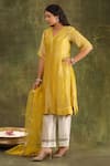Trendy tokari_Ivory Dupatta Organza Kiran Lace V Neck Stripe Pattern A-line Kurta Set _at_Aza_Fashions