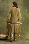 Shop_Trendy tokari_Green Kurta Silk Tissue Hand Embroidered Mirror V Neck And Thread Set _at_Aza_Fashions