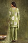 Shop_Trendy tokari_Green Kurta Silk Chanderi Floral V Neck Asymmetric Pant Set _at_Aza_Fashions