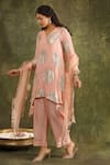 Shop_Trendy tokari_Peach Silk, Chanderi Embroidery V-neck Floral Asymmetric Kurta Set _Online_at_Aza_Fashions