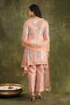 Shop_Trendy tokari_Peach Silk, Chanderi Embroidery V-neck Floral Asymmetric Kurta Set _at_Aza_Fashions