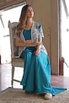 Buy_Usha Bagri_Blue Organza Embroidery Gullista Short Jacket Open Neck Crop Top And Palazzo Set _at_Aza_Fashions